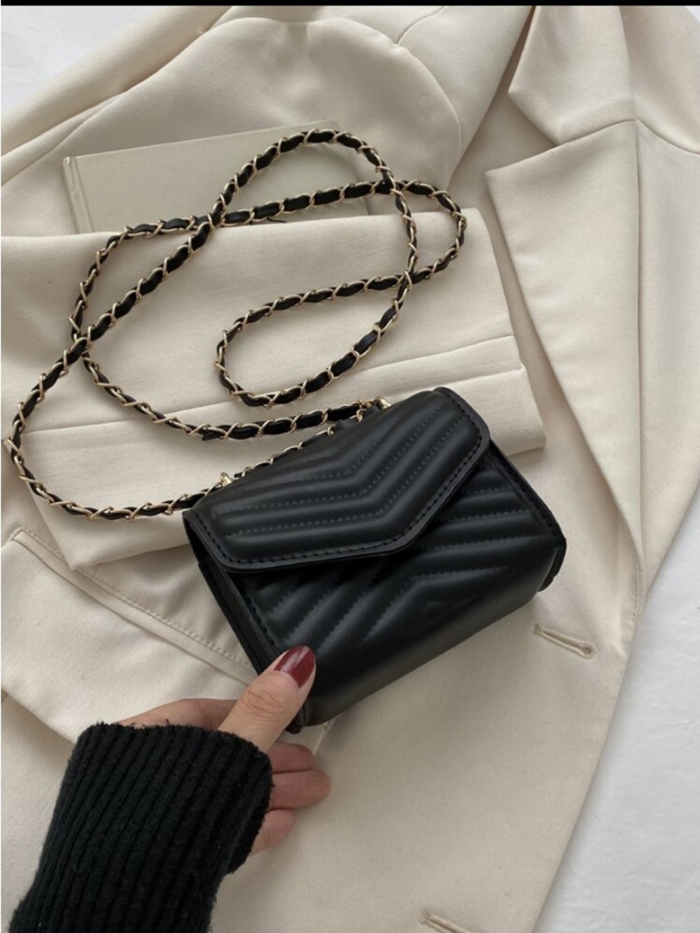 Black Quilted gold Chain Crossbody Bag small SHEIN brand new women
